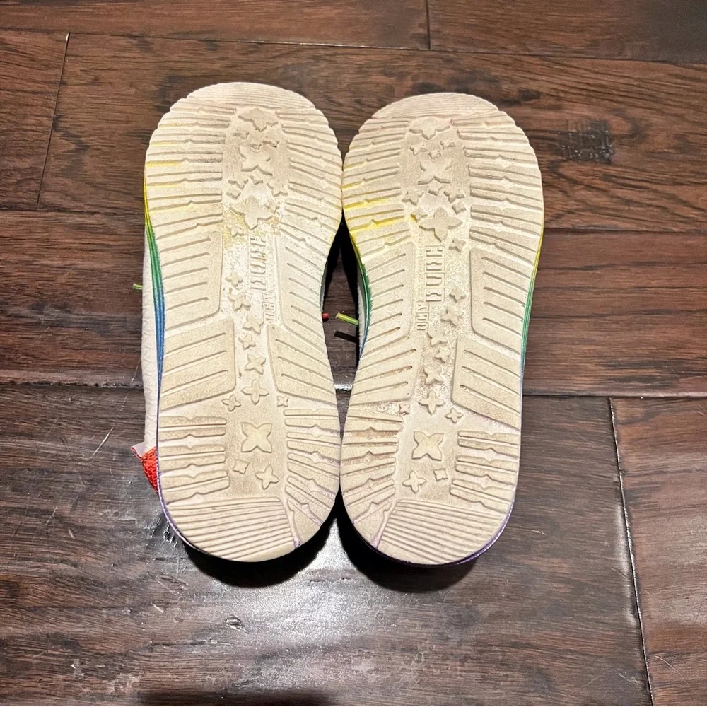 Hey Dude Light Cream Slip-On Shoes with Rainbow Accents